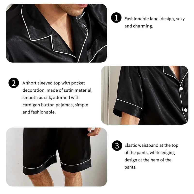 Men’s Satin Pajama Set – Shirt & Shorts
