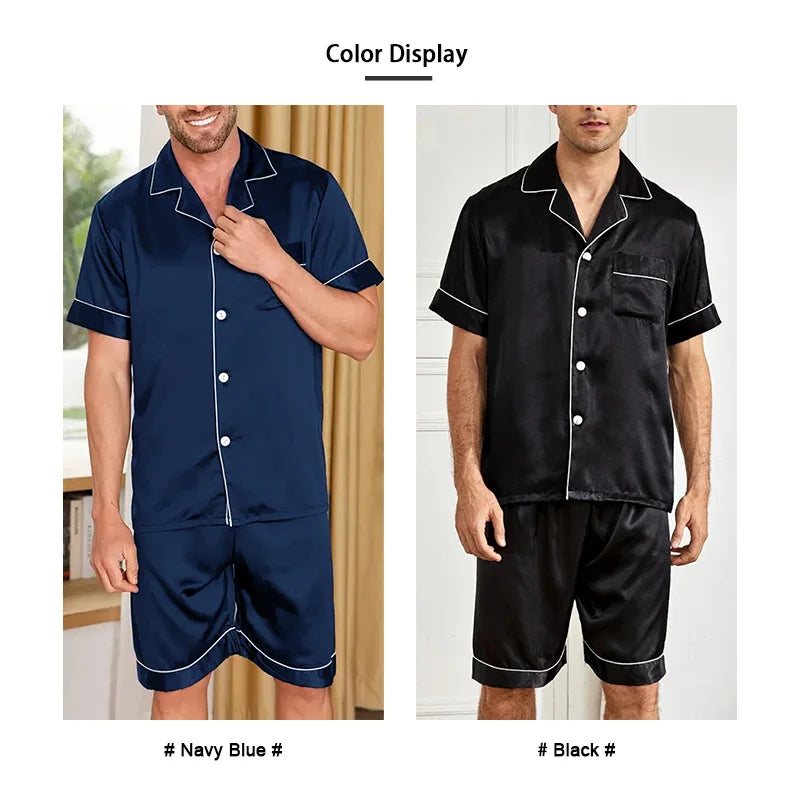 Men’s Satin Pajama Set – Shirt & Shorts