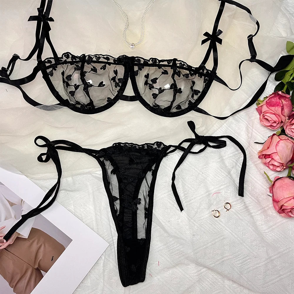 Lace Embroidery Bra & Thong Set – Sexy Lingerie