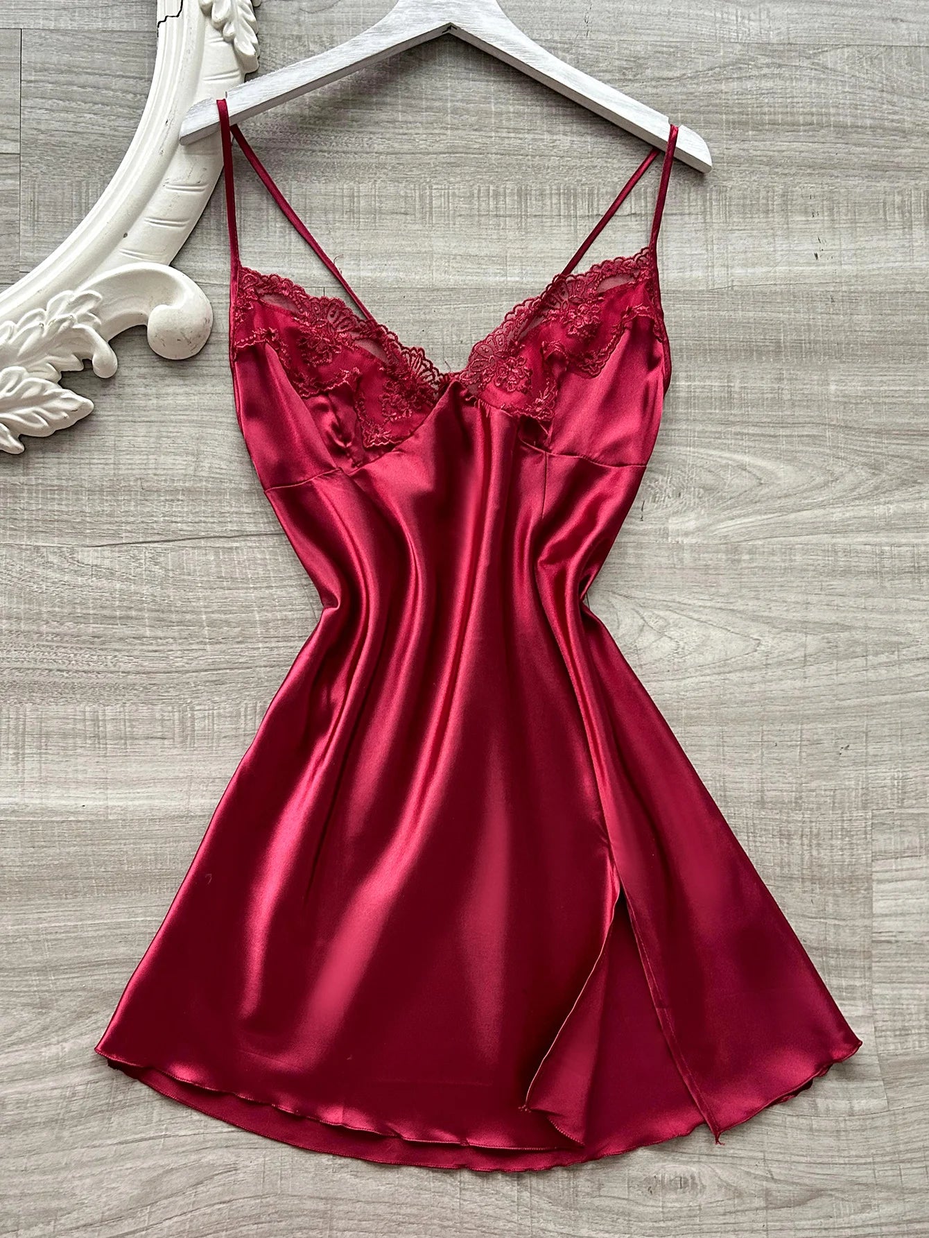 Satin Lace Nightdress – V-Neck with Slit