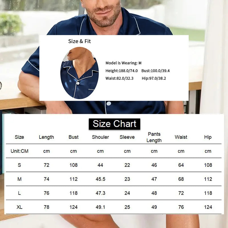 Men’s Satin Pajama Set – Shirt & Shorts