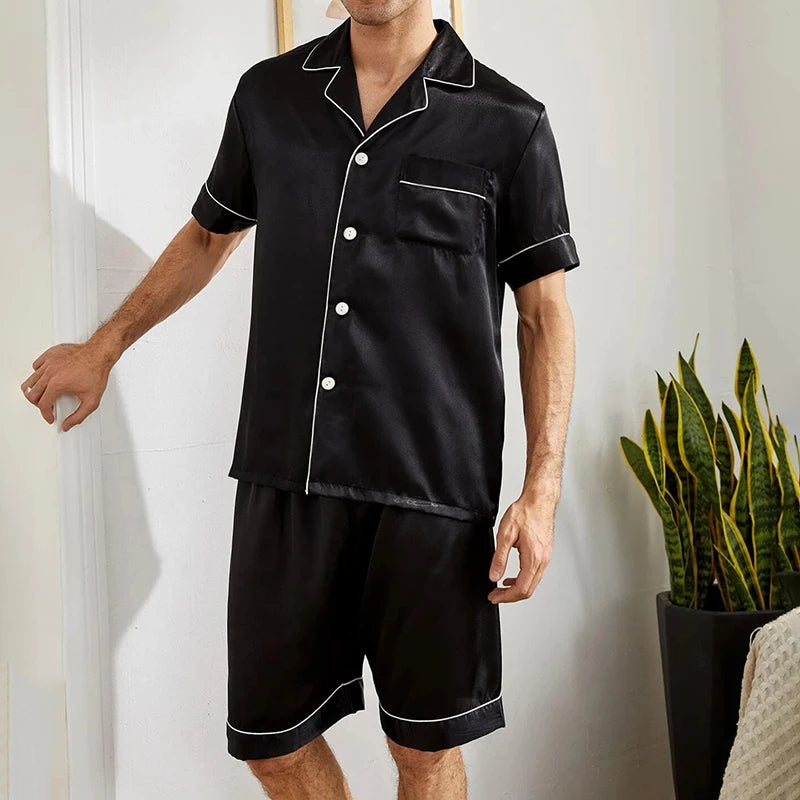 Men’s Satin Pajama Set – Shirt & Shorts