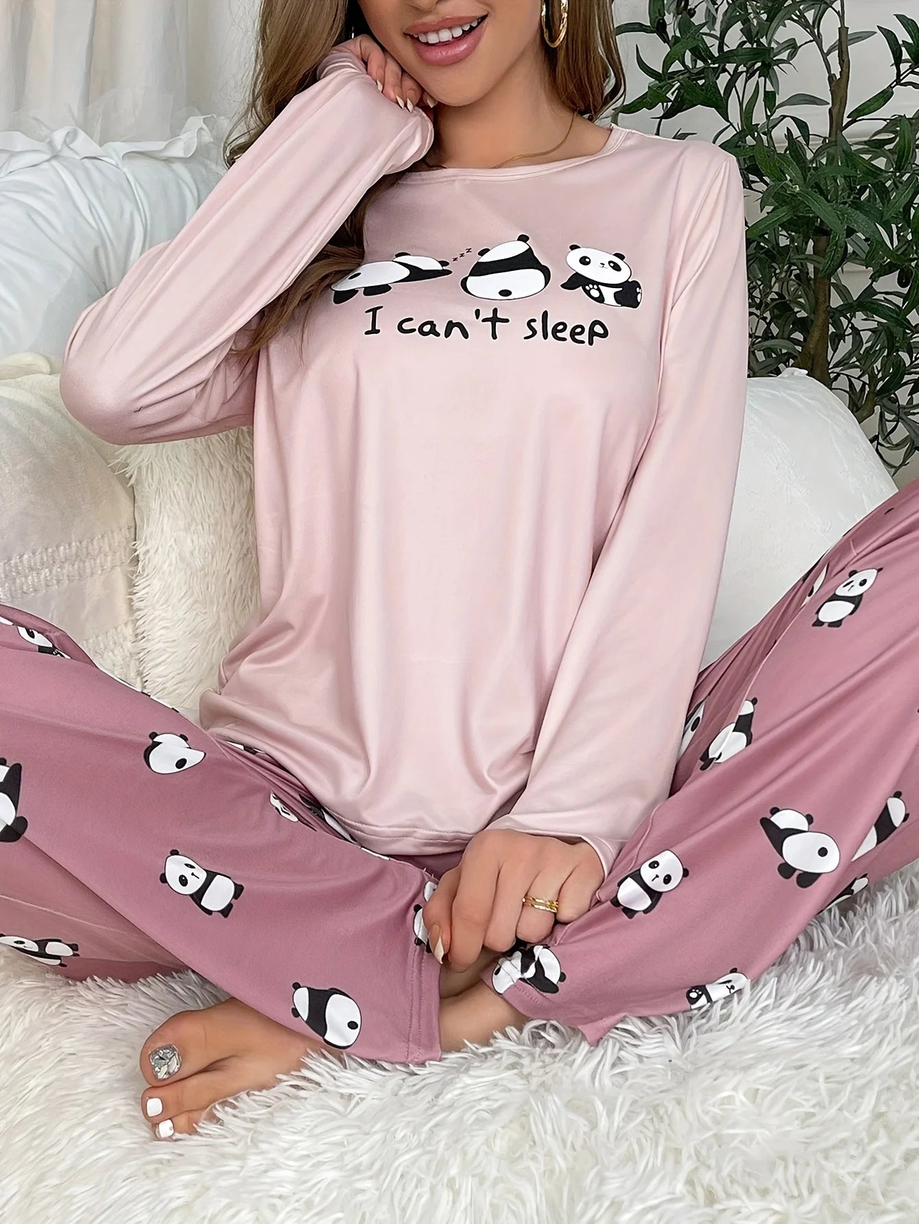 Women’s Long Sleeve Pajamas – Panda Print Loungewear