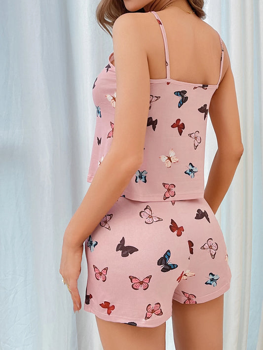 Women’s Pajama Set – Butterfly Print Sleeveless Top & Shorts