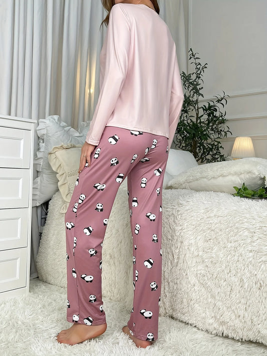 Women’s Long Sleeve Pajamas – Panda Print Loungewear