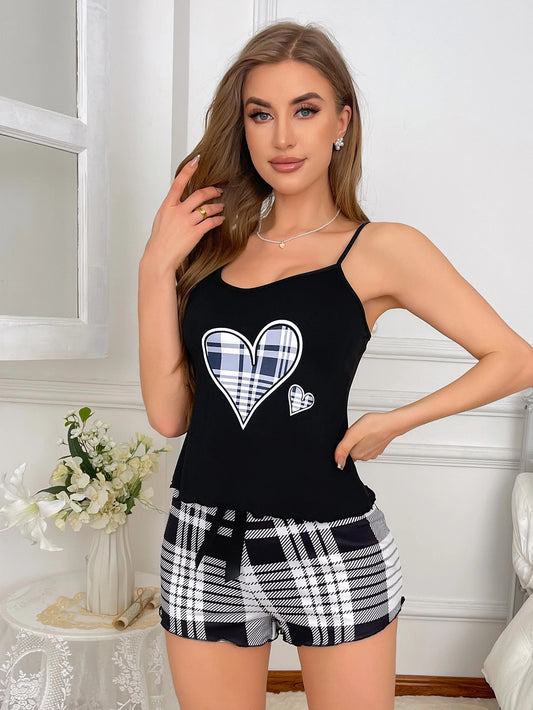 Women’s Pajama Set – Cami Top & Plaid Shorts