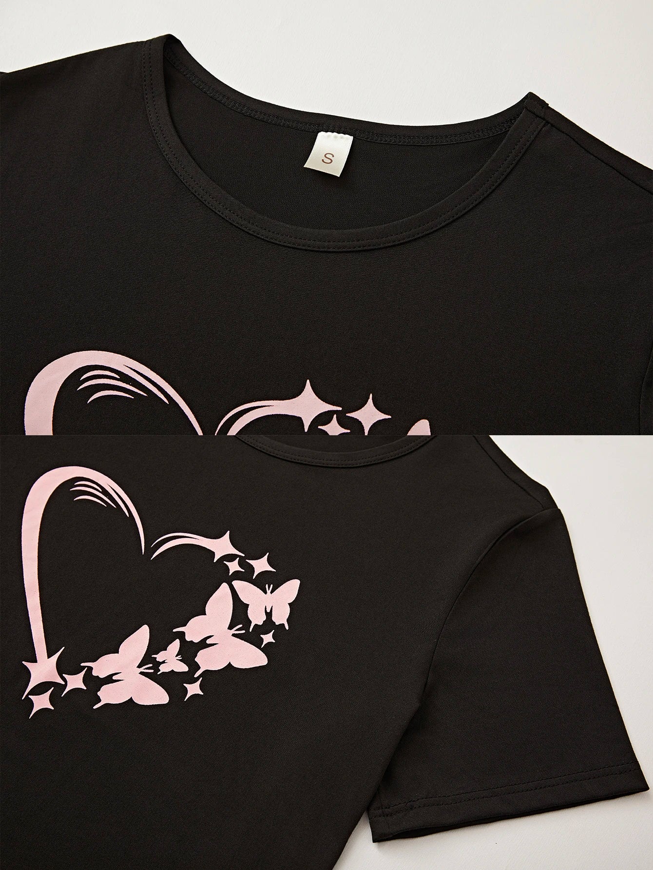 Women’s Pajama Set – Black Heart Top & Pink Shorts