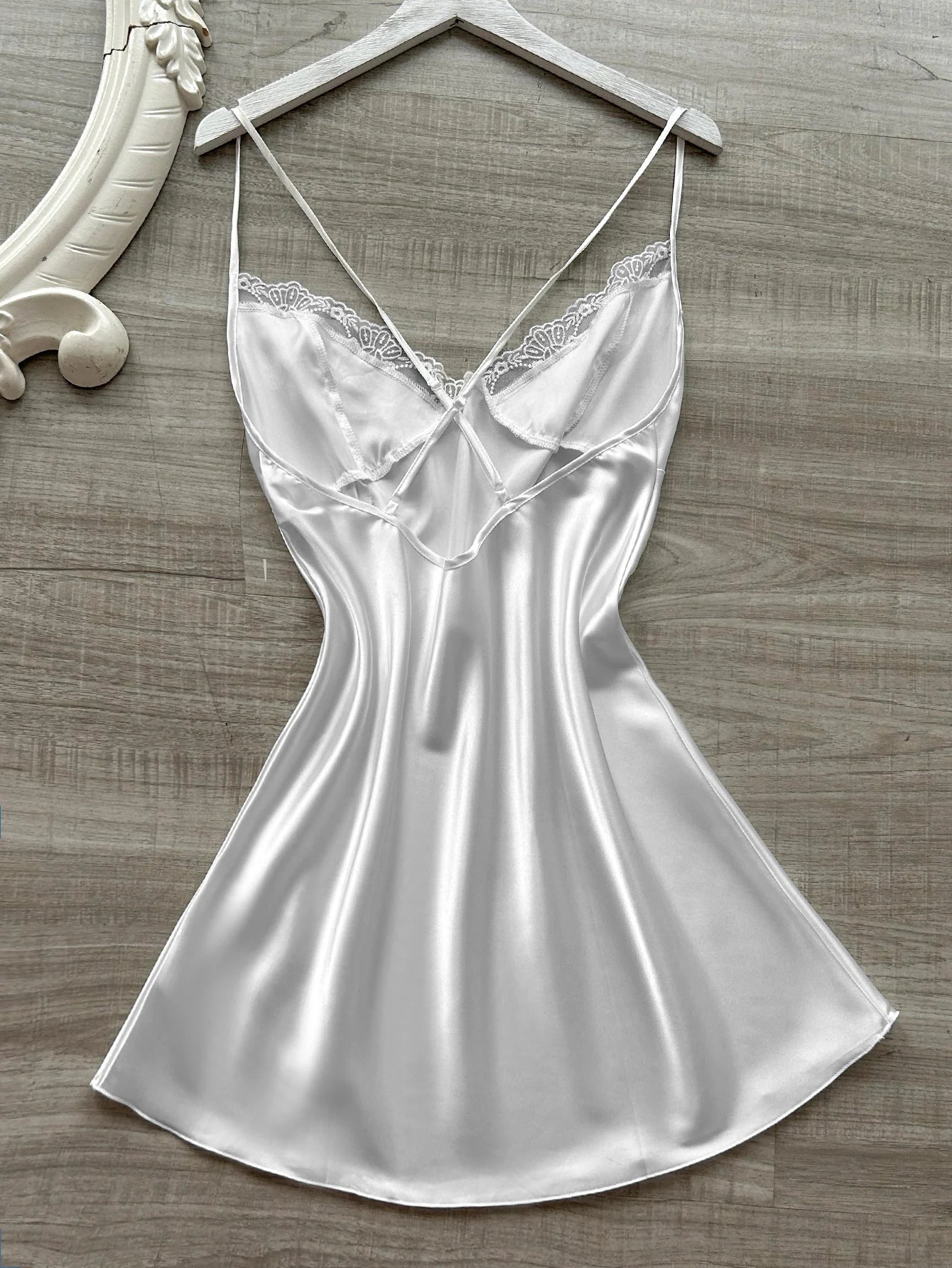 Satin Lace Nightdress – V-Neck with Slit