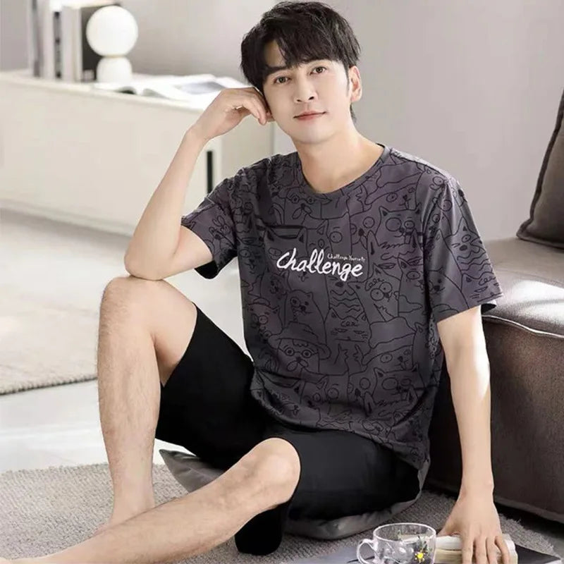 Men’s Striped Pajama Set – T-Shirt & Shorts