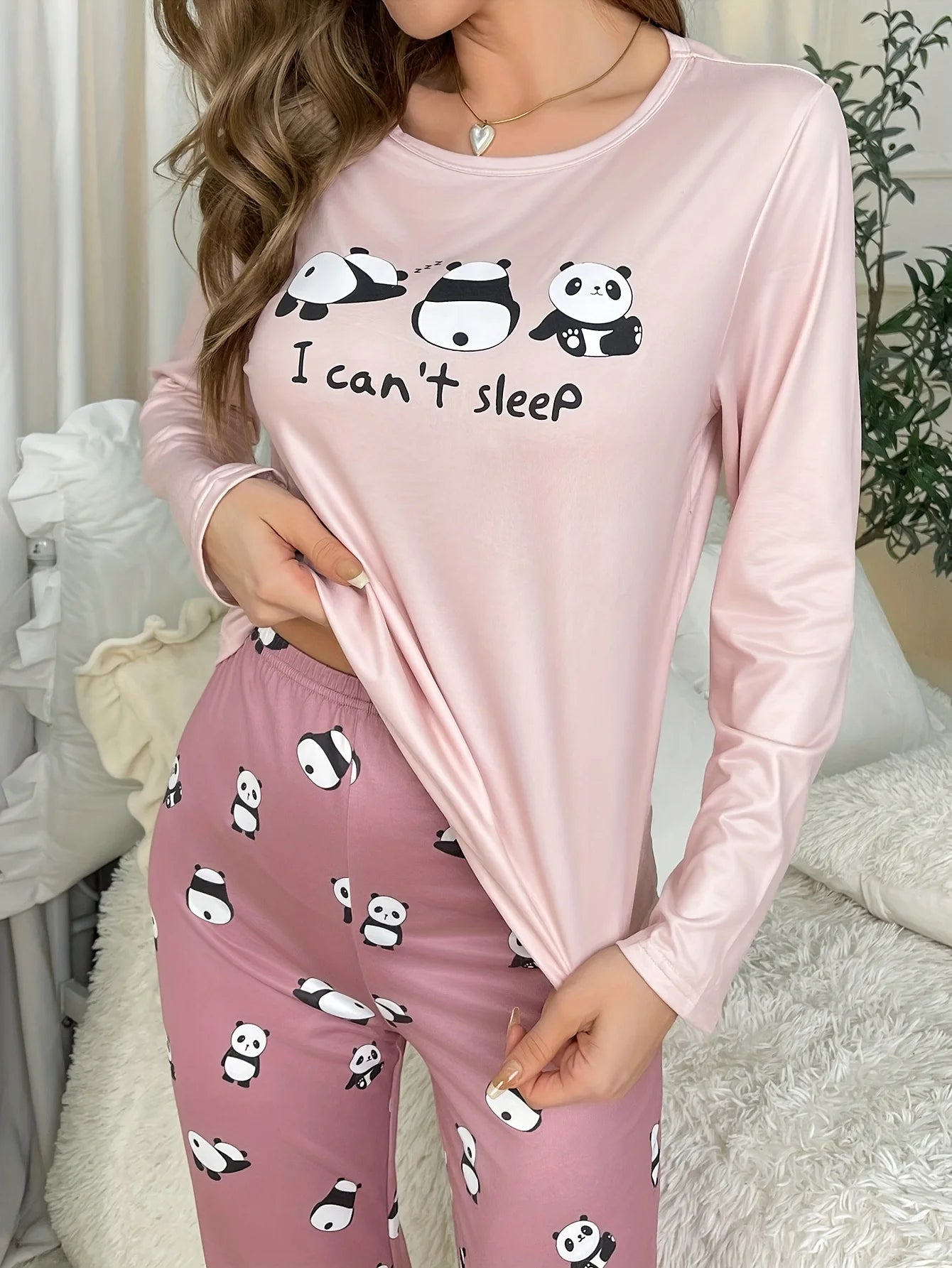 Women’s Long Sleeve Pajamas – Panda Print Loungewear