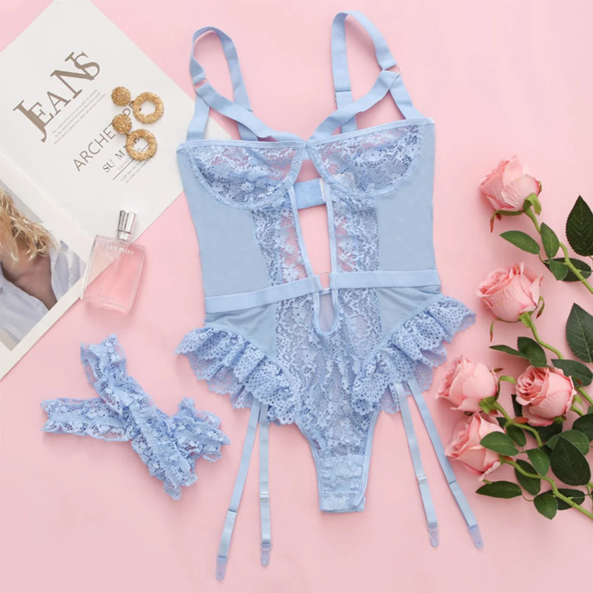 2pcs Lace Lingerie Set – Bra & Thong with Choker