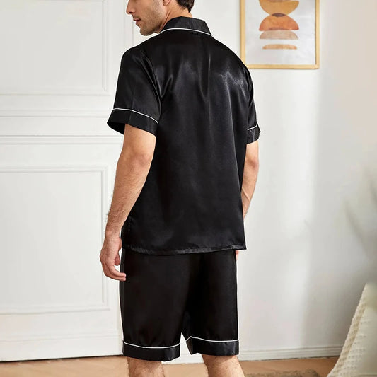 Men’s Satin Pajama Set – Shirt & Shorts