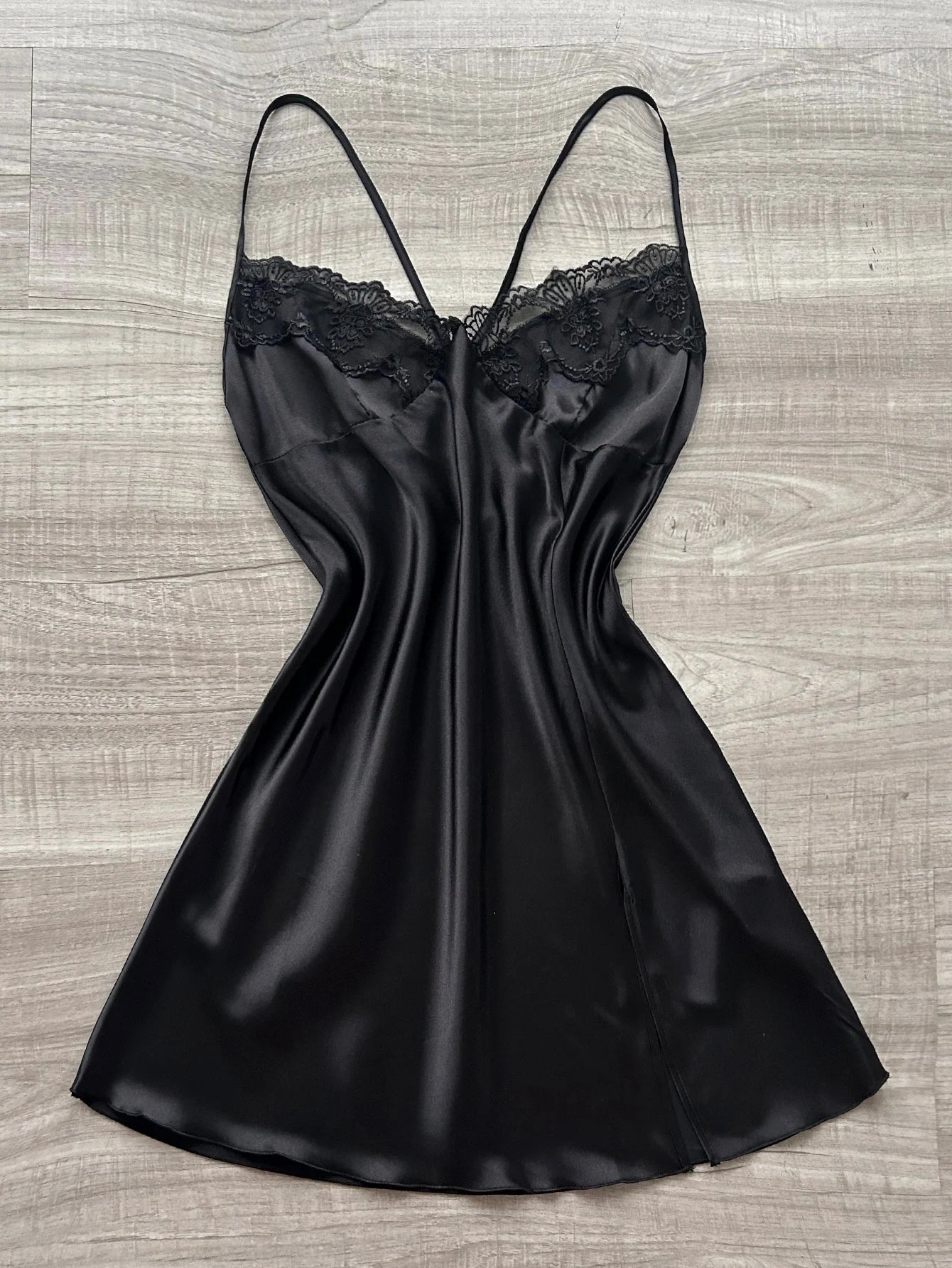 Satin Lace Nightdress – V-Neck with Slit
