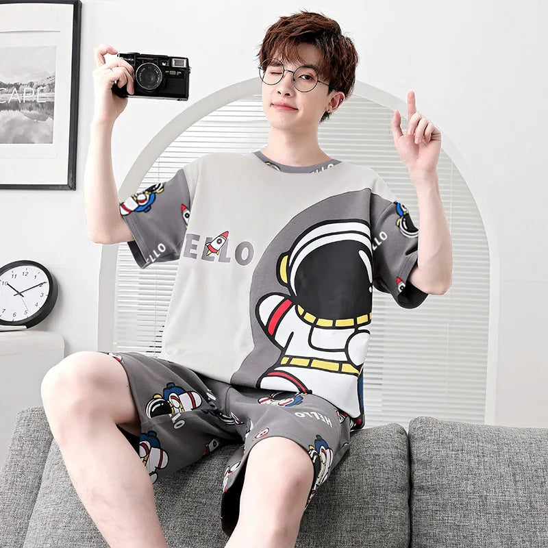 Men’s Striped Pajama Set – T-Shirt & Shorts