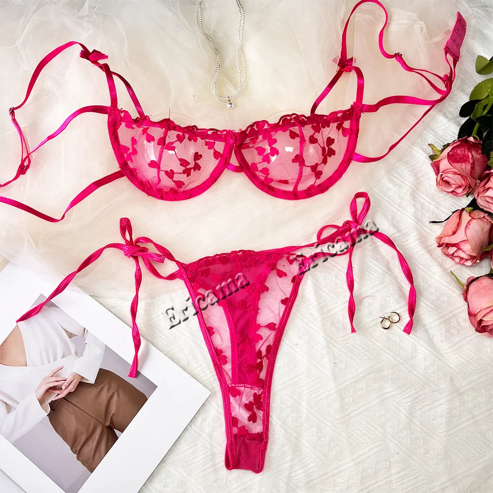 Lace Embroidery Bra & Thong Set – Sexy Lingerie