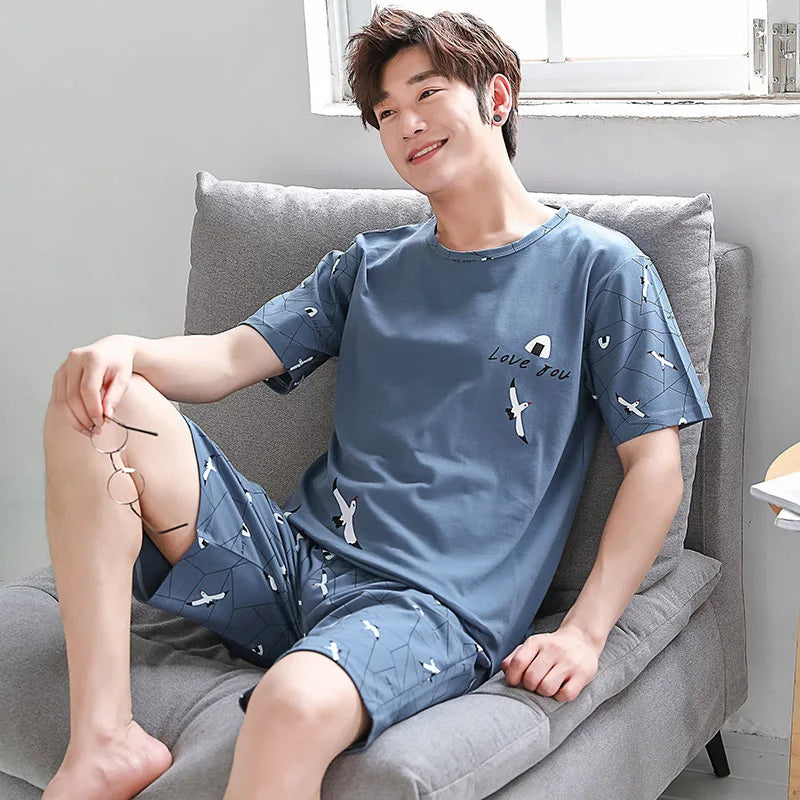 Men’s Striped Pajama Set – T-Shirt & Shorts