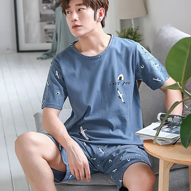 Men’s Striped Pajama Set – T-Shirt & Shorts