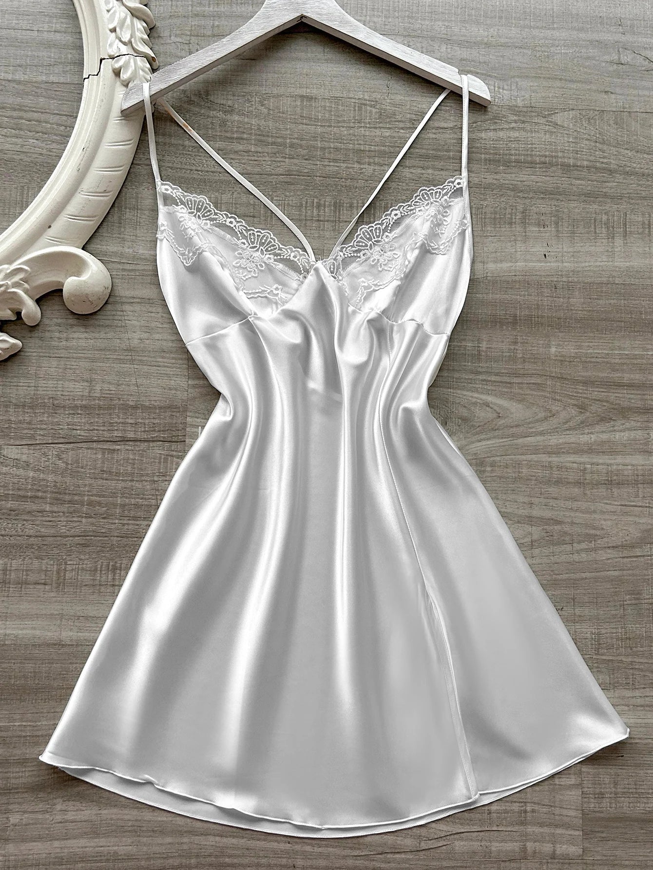 Satin Lace Nightdress – V-Neck with Slit