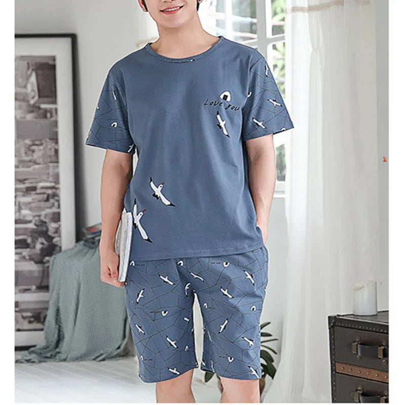 Men’s Striped Pajama Set – T-Shirt & Shorts