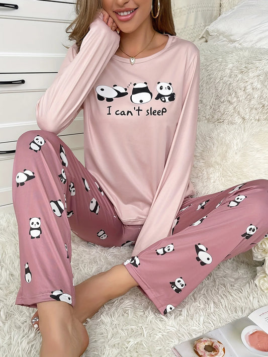 Women’s Long Sleeve Pajamas – Panda Print Loungewear